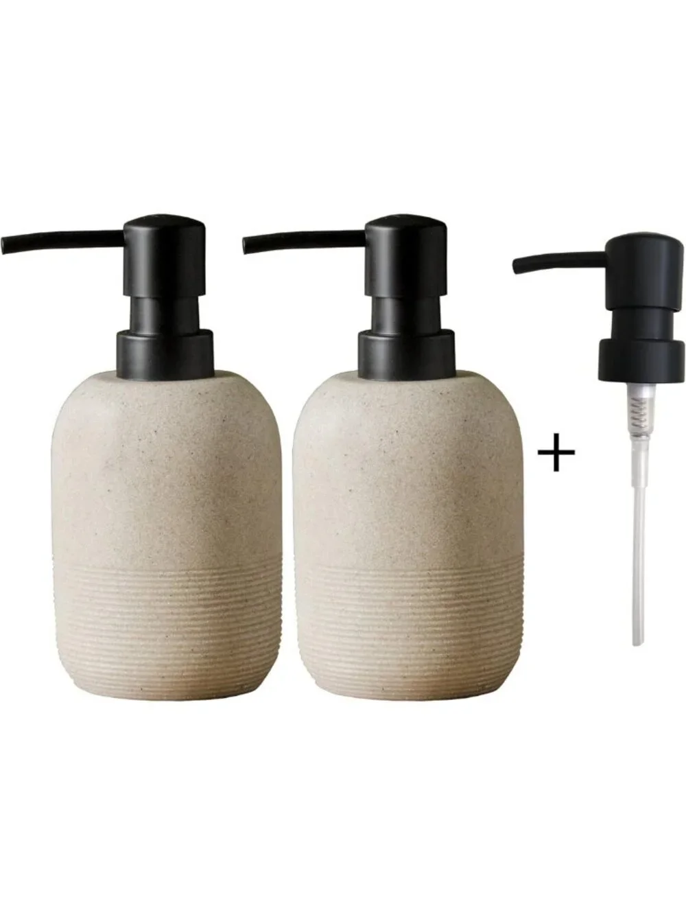 Beige Resin Hand Soap Dispenser Set - 2pcs Bathroom Countertop Lotion Pump